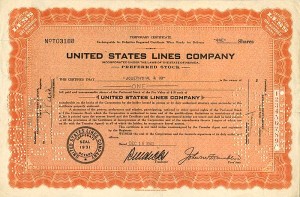 United States Lines Co. - 1942 dated Preferred Shipping Stock Certificate